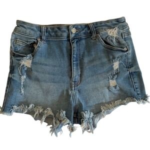 Wax Jean Distressed Denim Shorts Light Wash Frayed Hem Size L